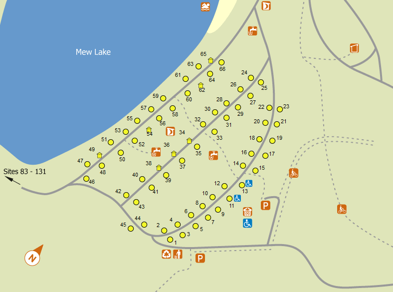 Mew Lake campground map - Hydro campsites